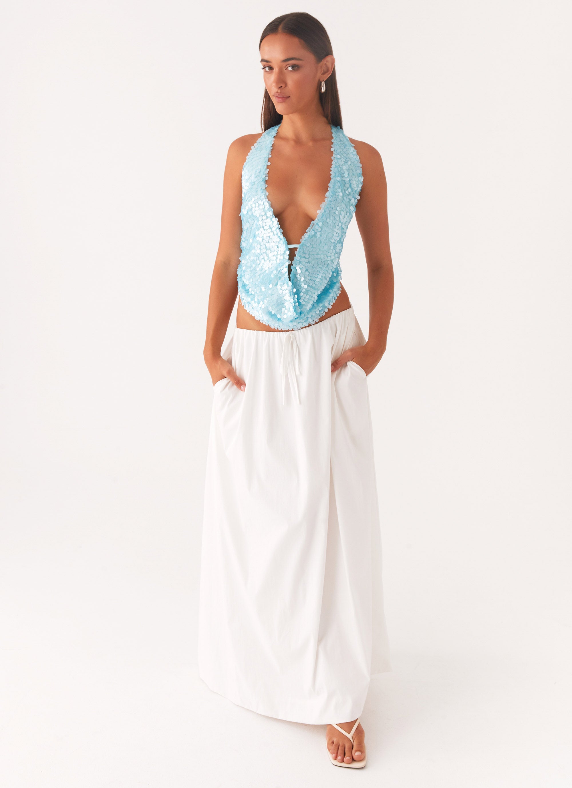 Zylia - Damen Pailletten Haltertop V-Ausschnitt