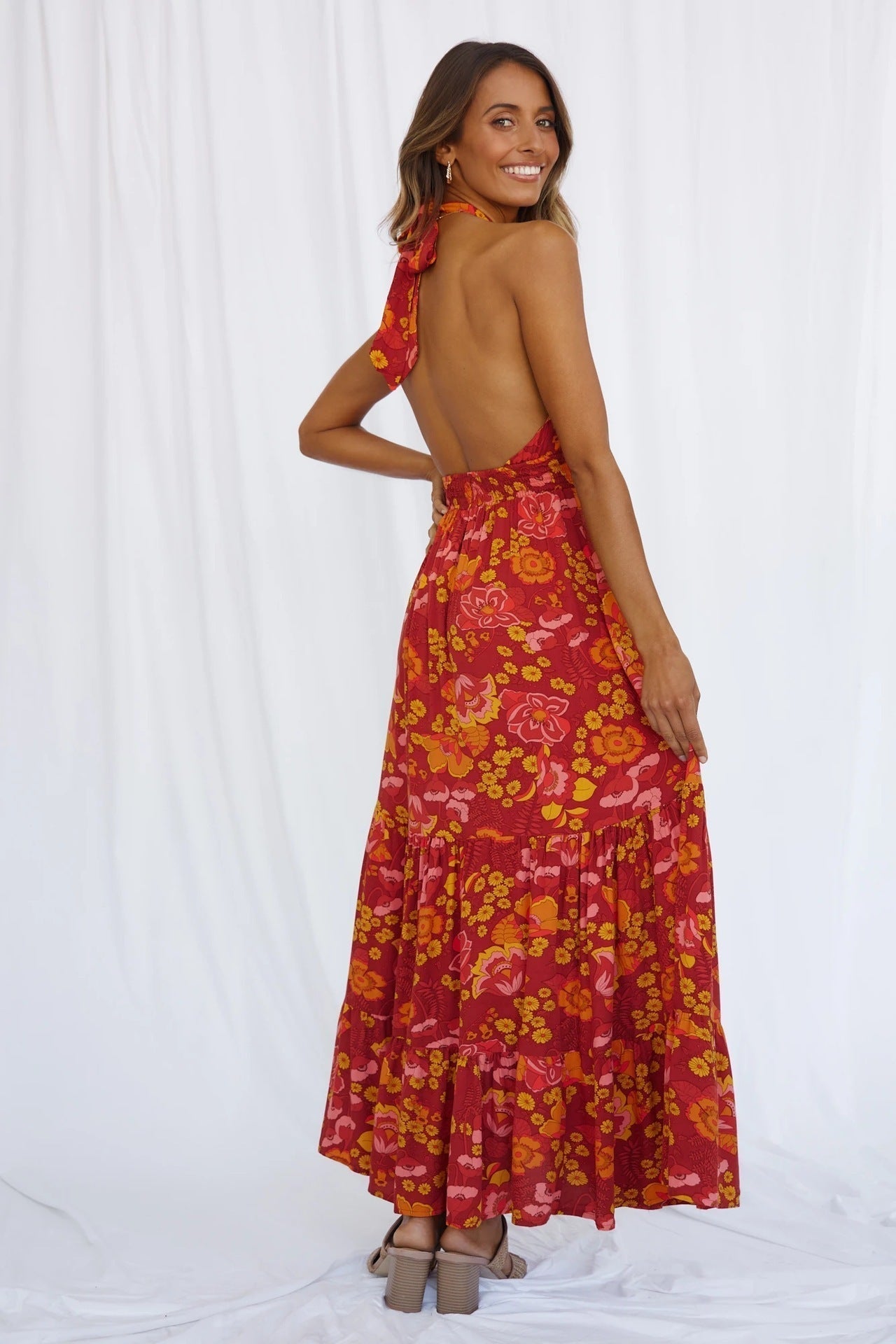 Calaya - Damen Langes Kleid Geschlitzt Rückenfrei Maxi