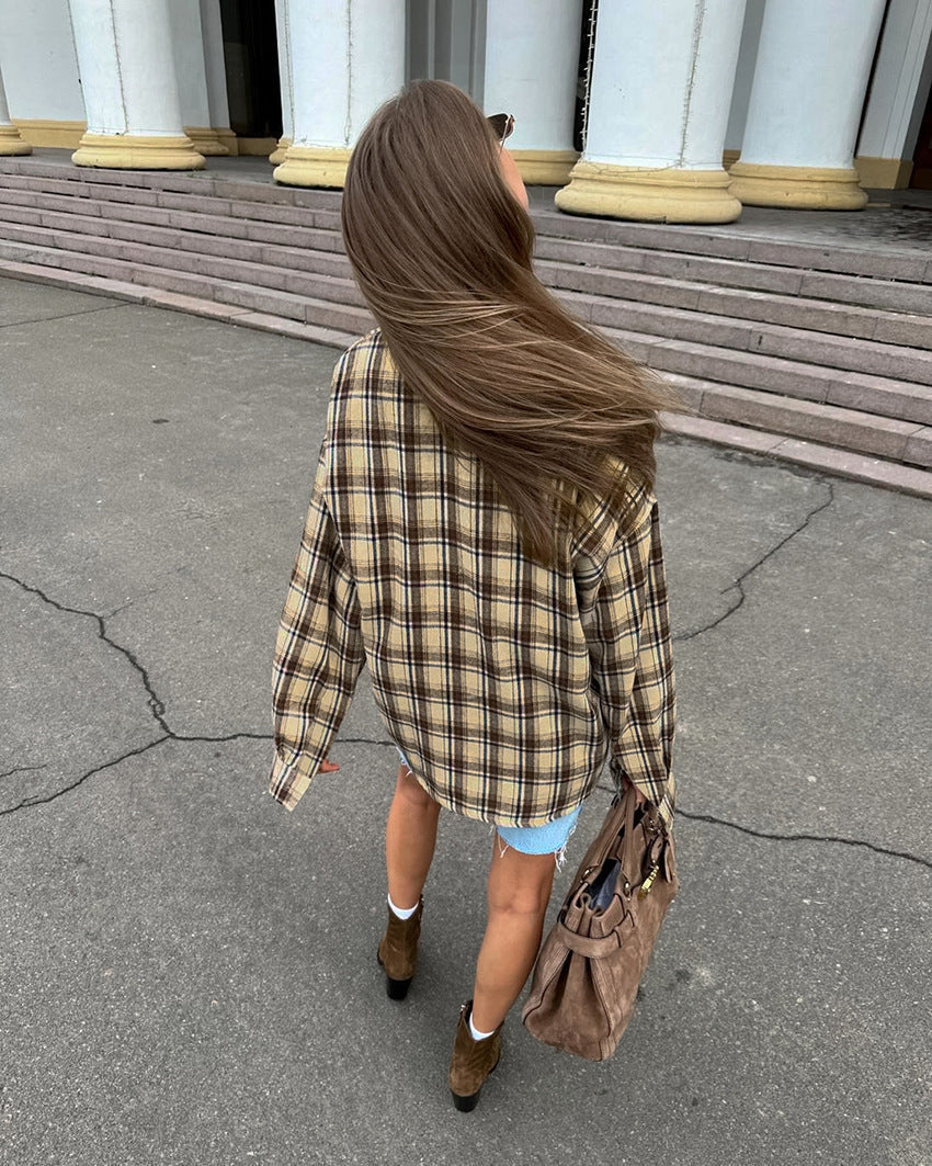 Zylia - Damen Oversize Karohemd Langarm