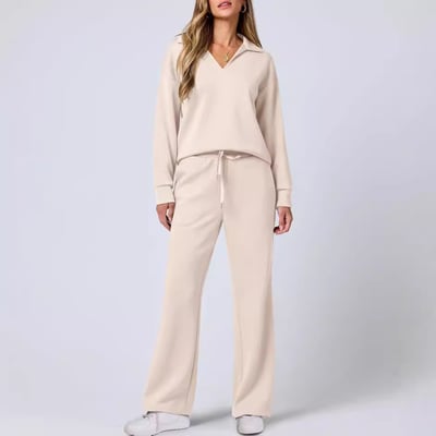 Damen Lässiges Pullover und Hosen Set V-Ausschnitt