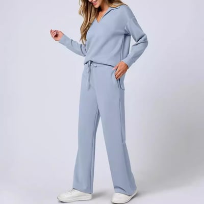 Damen Lässiges Pullover und Hosen Set V-Ausschnitt