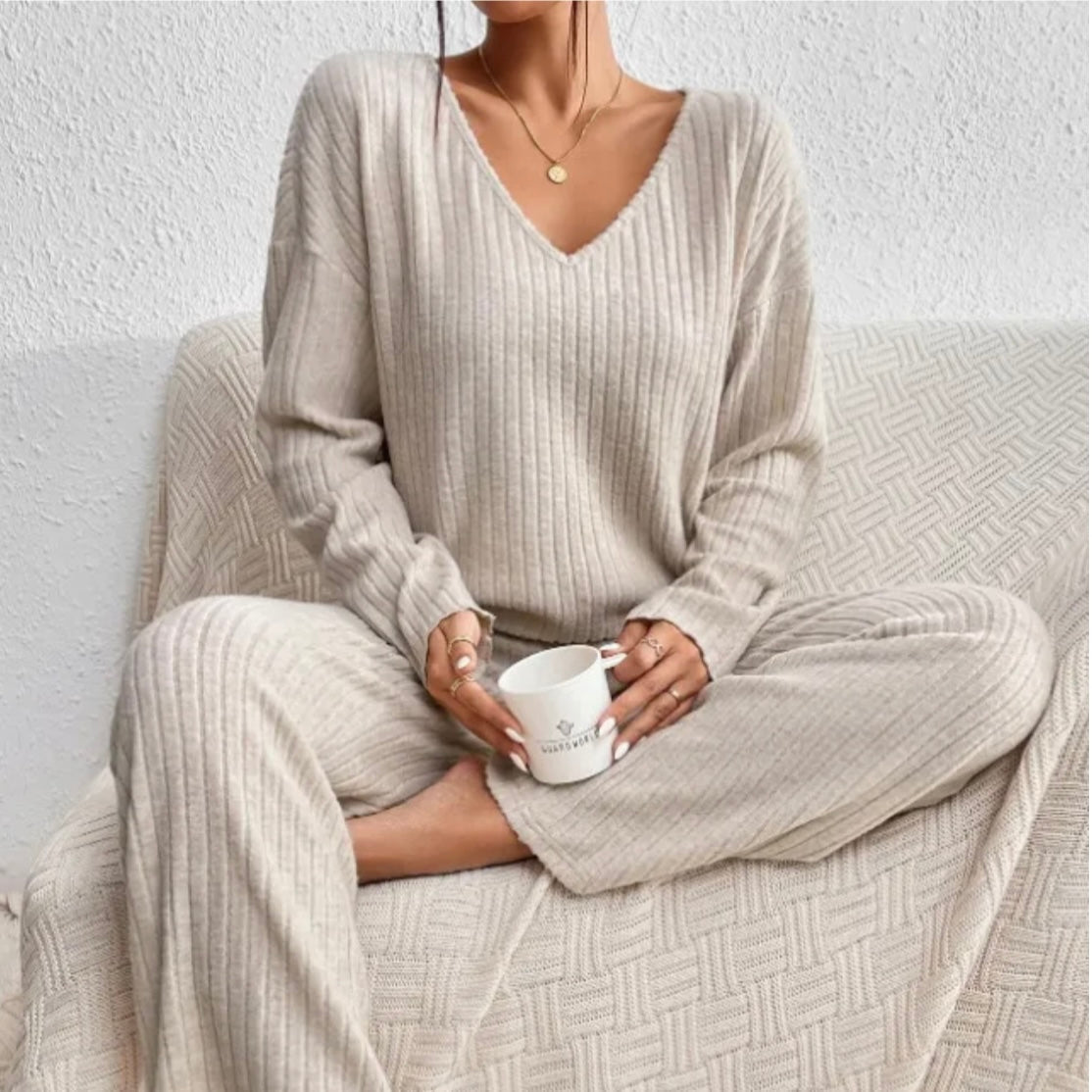 Damen Zweiteiliges Lounge-Set V-Ausschnitt