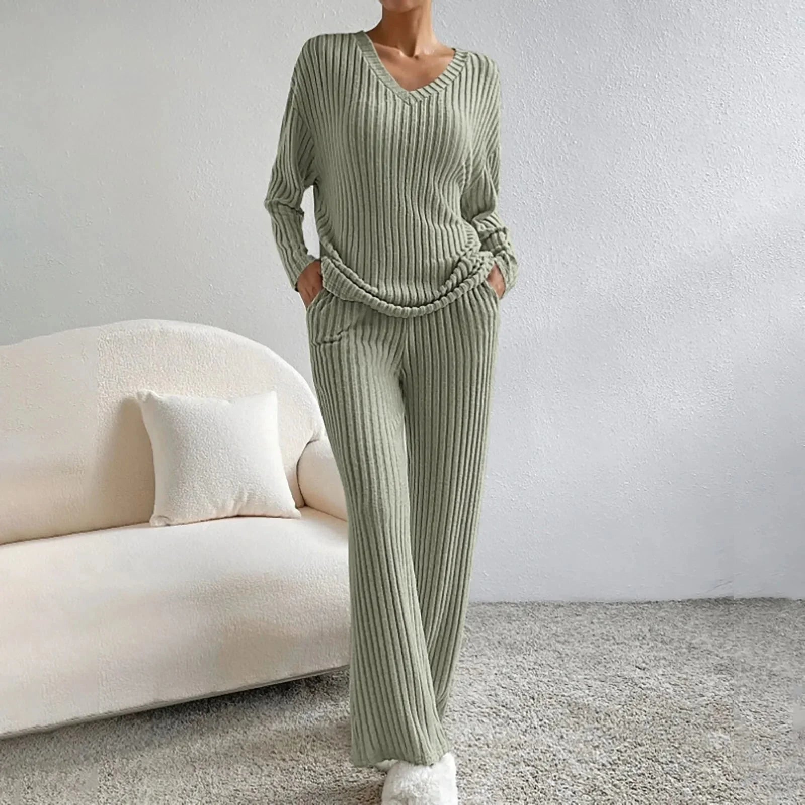 Damen Zweiteiliges Lounge-Set V-Ausschnitt