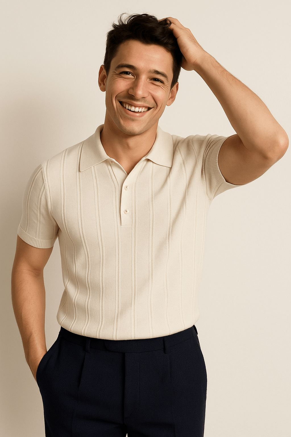 Herren Strick Poloshirt Kurzarm