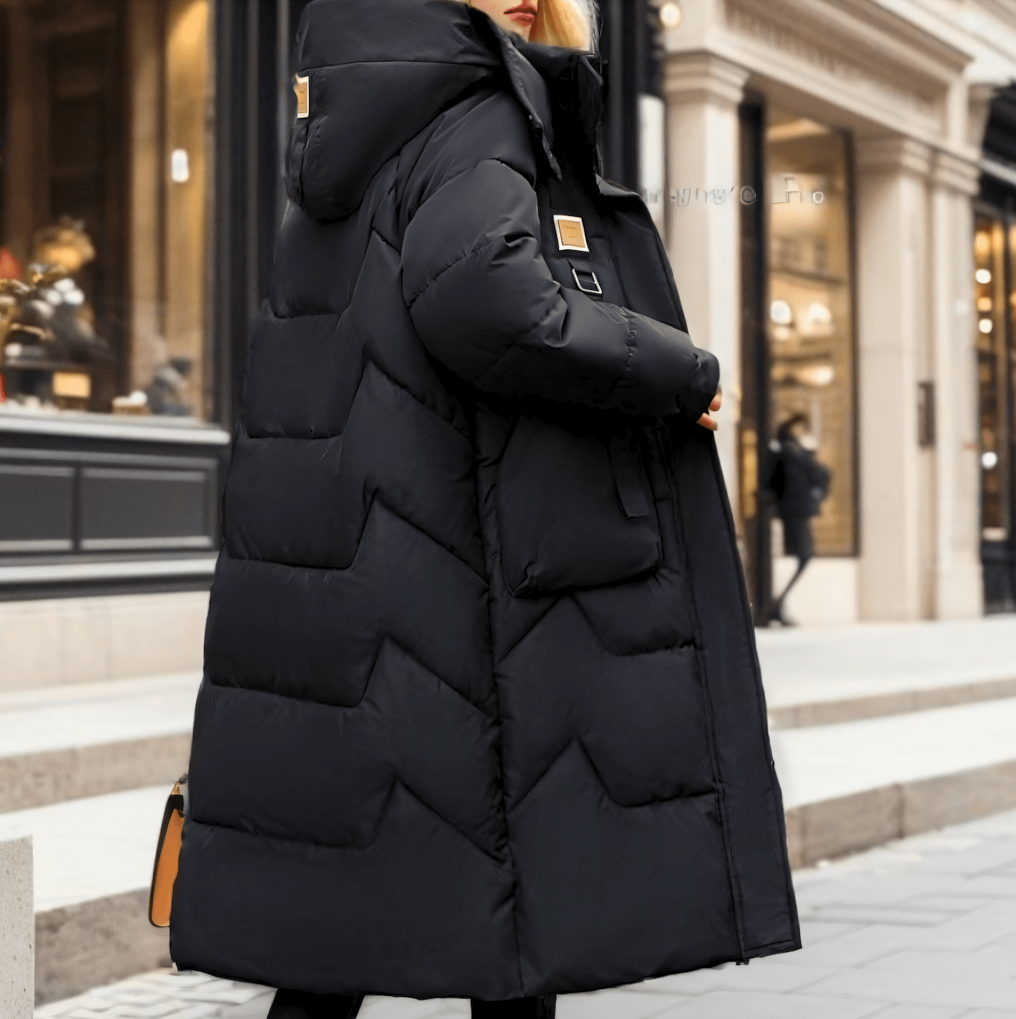 Damen Lange Kapuzen-Pufferjacke Winter
