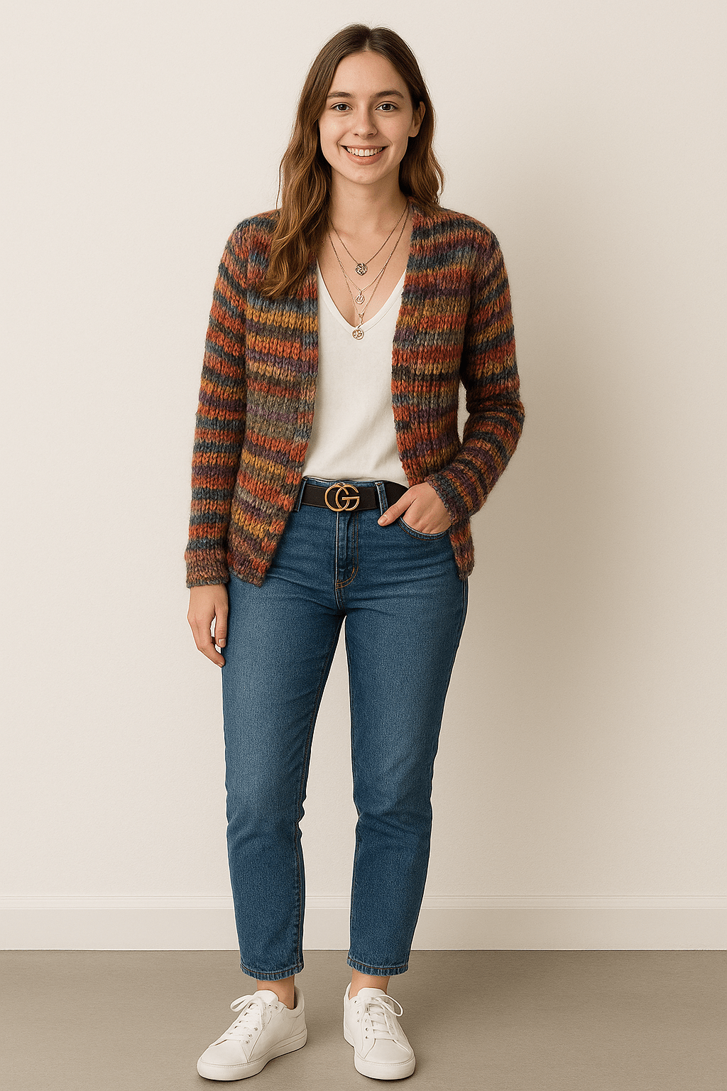 Damen Mehrfarbige Strickjacke Stilvoll
