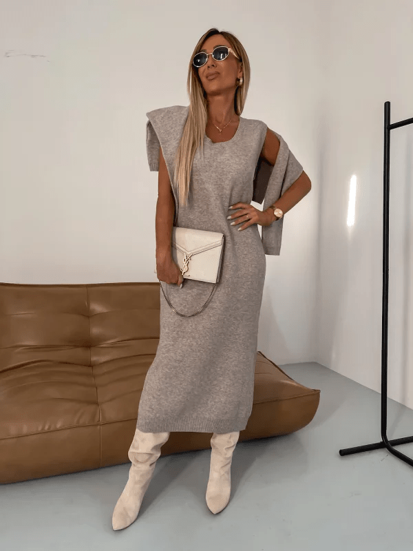 Damen Rollkragenpullover und Kleid Set Winter