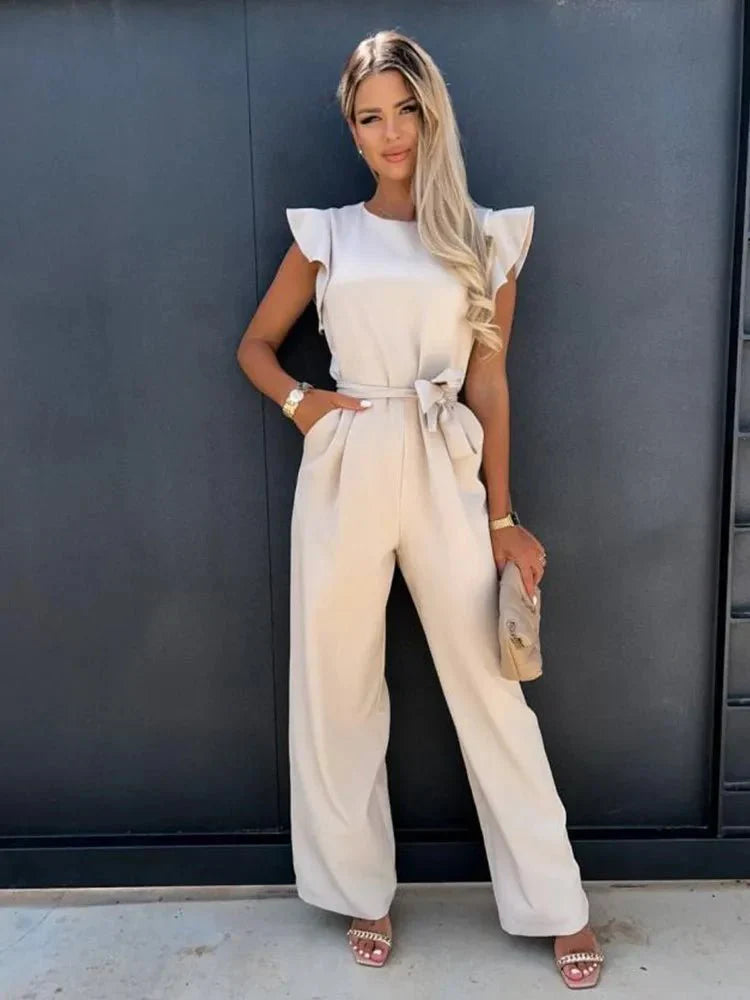 Damen Jumpsuit mit Gerüschten Ärmeln Elegant