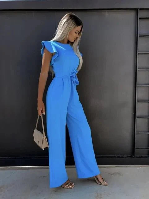 Damen Jumpsuit mit Gerüschten Ärmeln Elegant