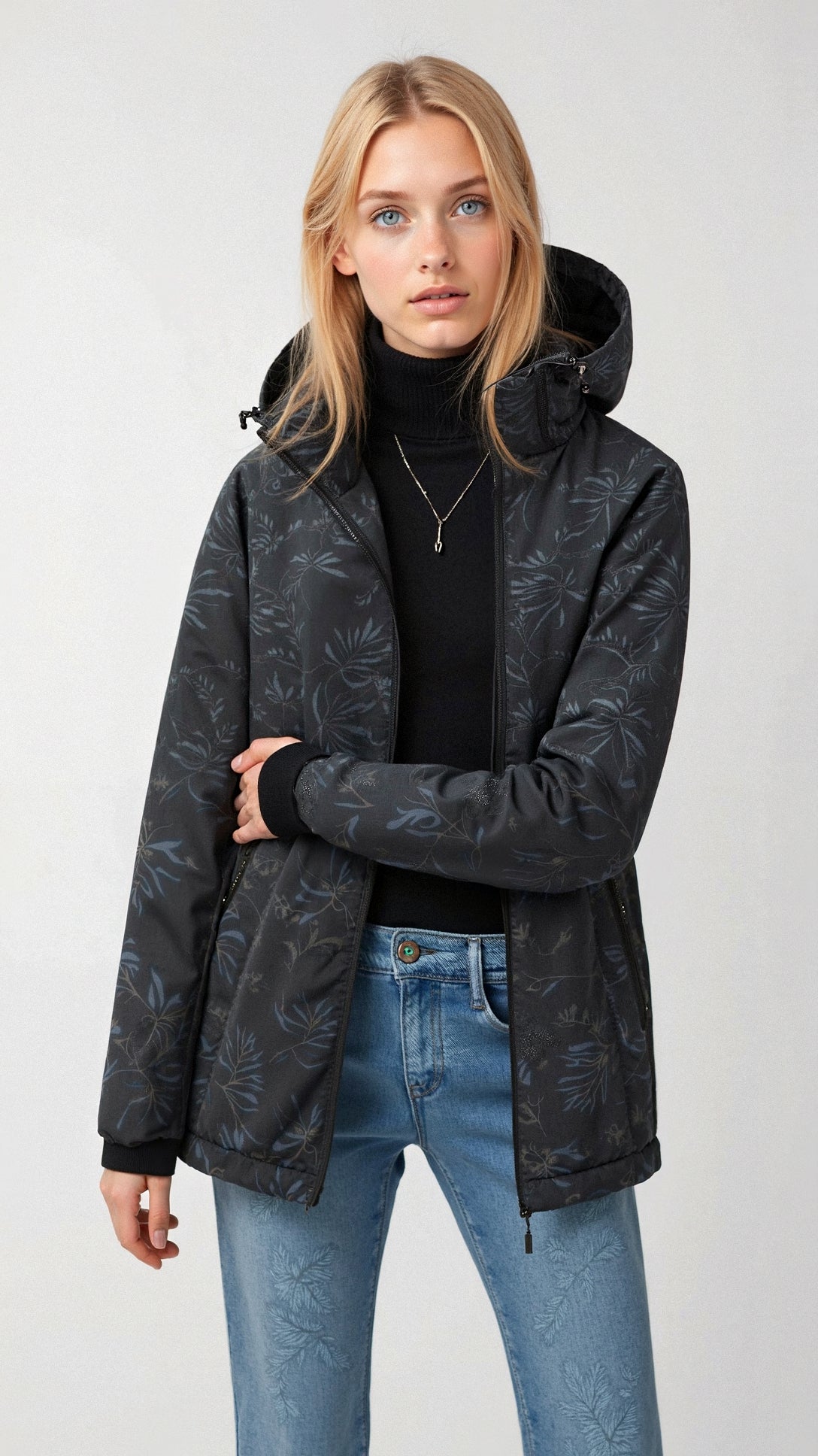 Damen Bedruckte Jacke mit Kapuze Outdoor